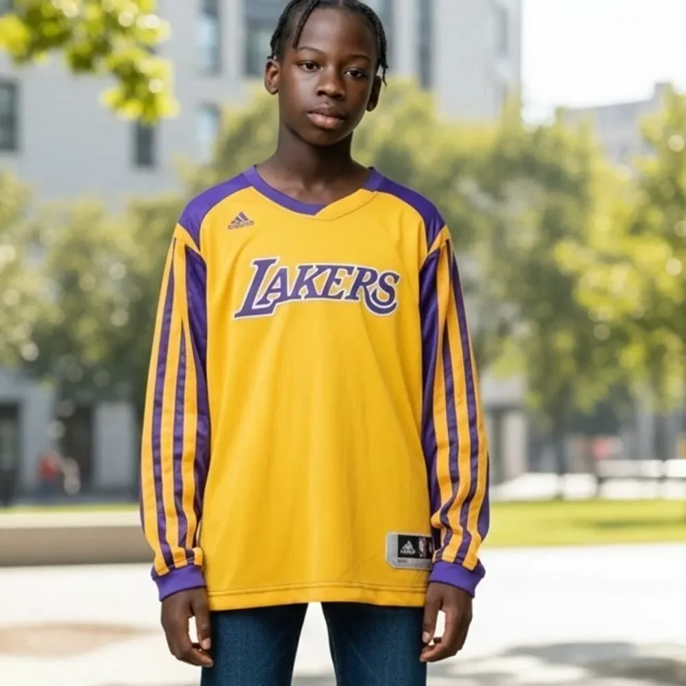 ADIDAS NBA LAKERS Boys Gold & Purple Pullover Top-Size M (10-12)Girls love this!